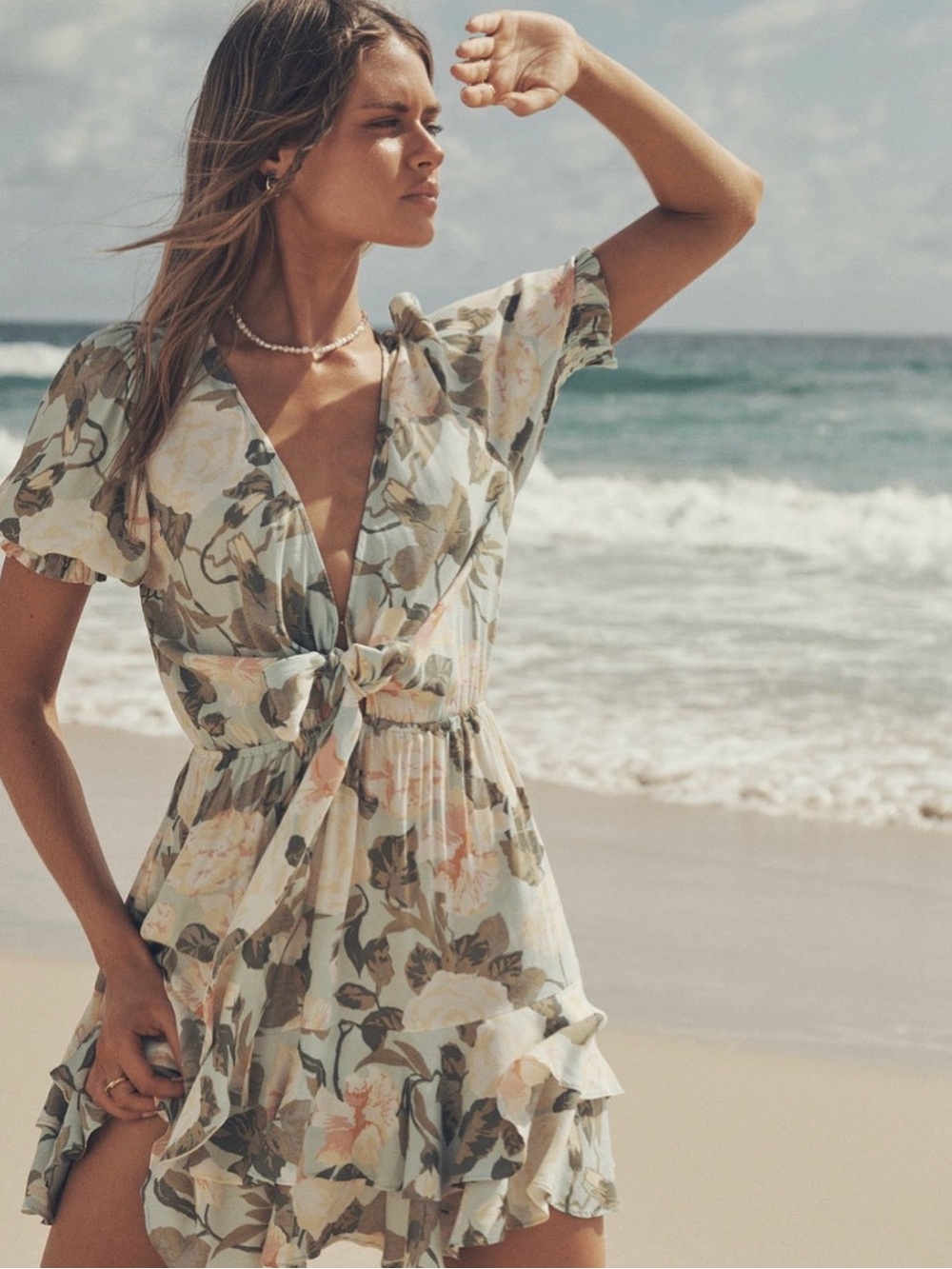 NWT Kivari Honor Floral Tie Front Mini Dress US 4 Romantic Cottagecore Resort